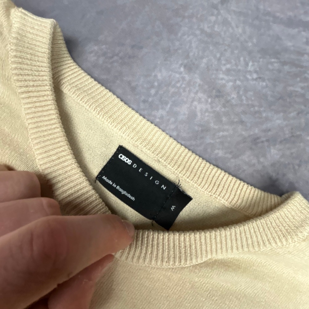 ASOS DESIGN Mens Crewneck Sweater Pale Yellow Cream Y2K Skater Size M - Picture 5 of 8